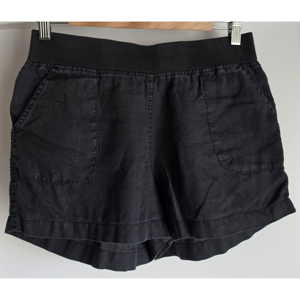 Allen Women M Black Linen Cotton Shorts Casual Solid Bermuda Minimalist